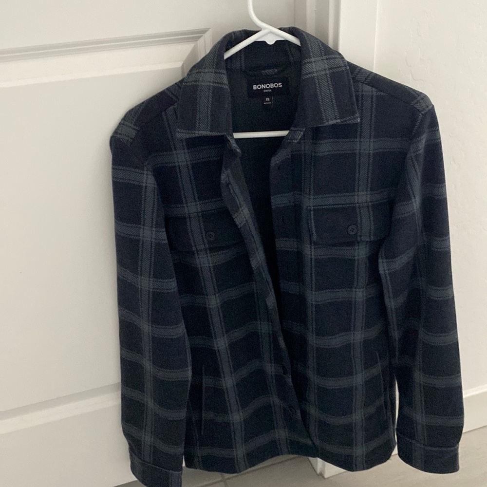 Bonobos shirt jacket in black plaid